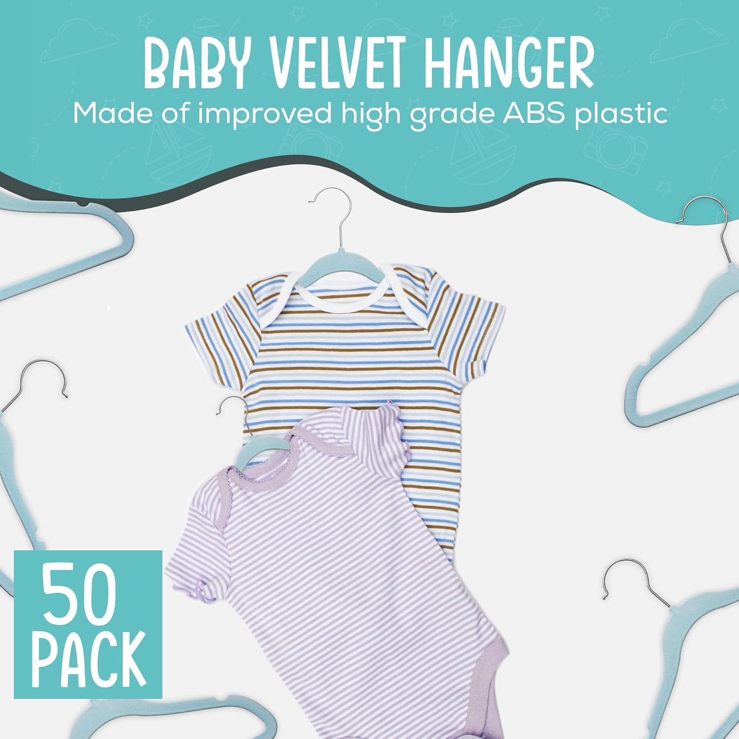 Techzoo 50 Velvet Baby Hangers Pack - Perfect for Newborn Clothes, Compact & Durable Design