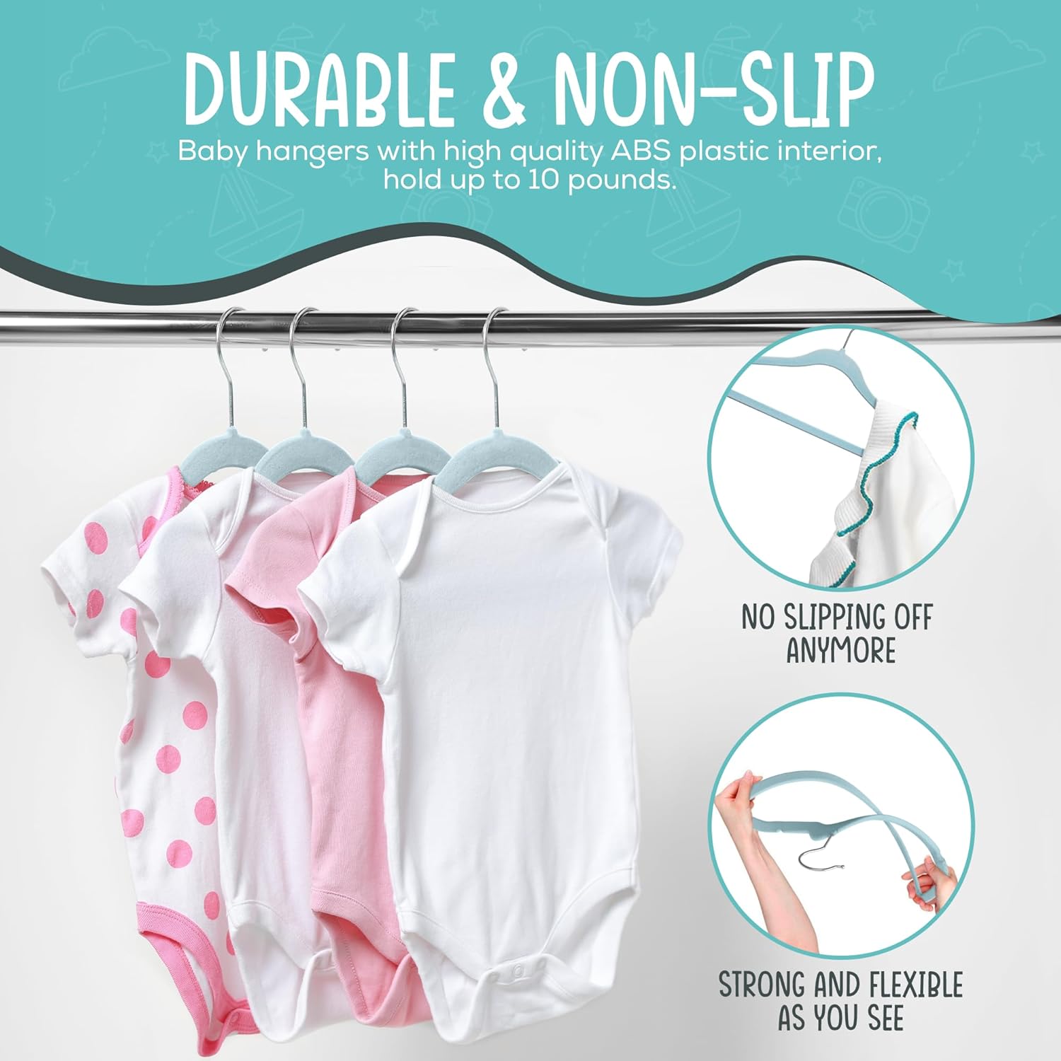 Techzoo 50 Velvet Baby Hangers Pack - Perfect for Newborn Clothes, Compact & Durable Design