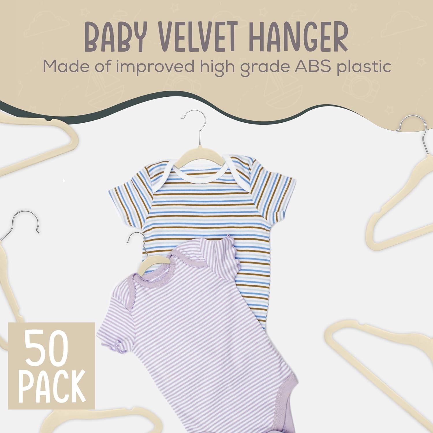 Techzoo 50 Velvet Baby Hangers Pack - Perfect for Newborn Clothes, Compact & Durable Design
