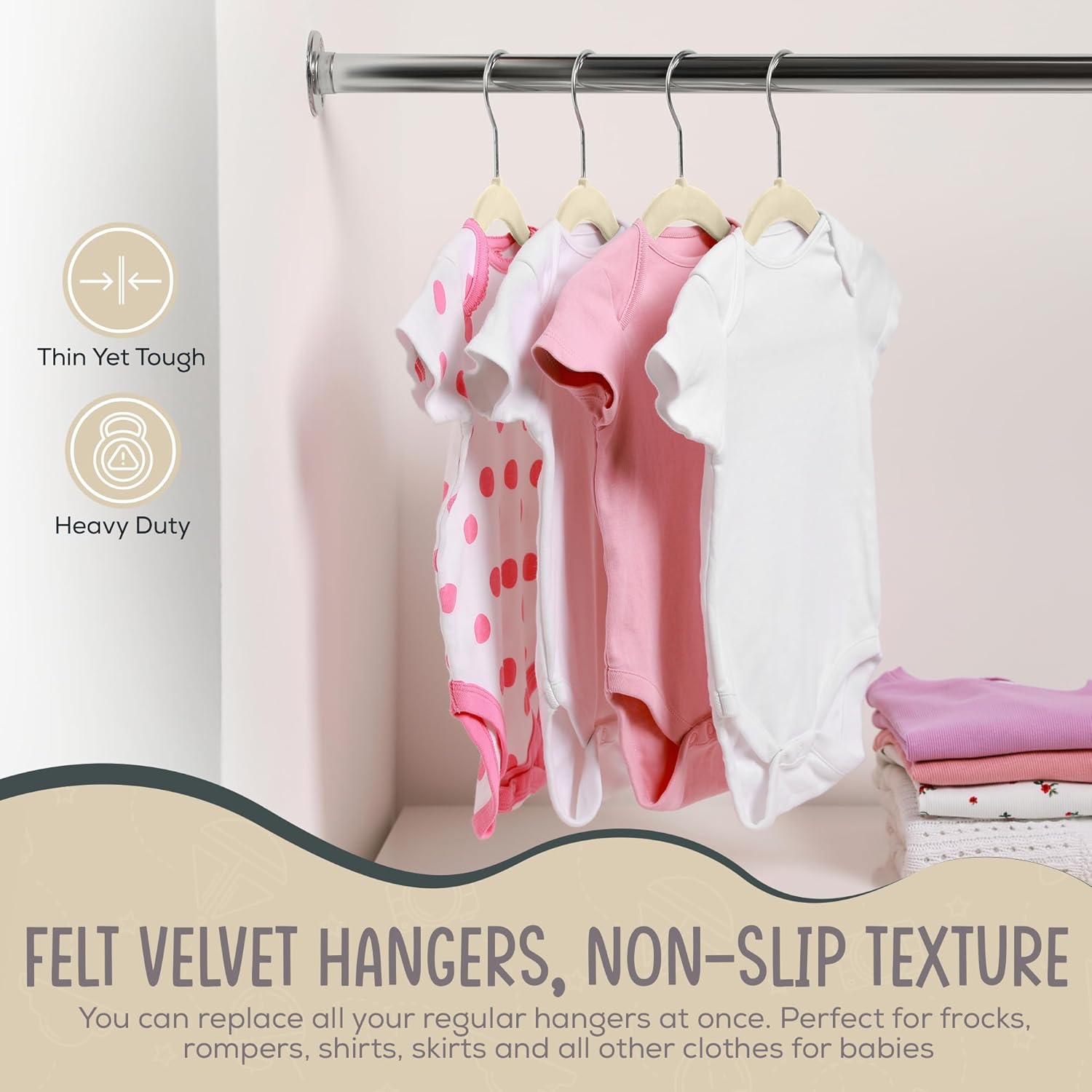 Techzoo 50 Velvet Baby Hangers Pack - Perfect for Newborn Clothes, Compact & Durable Design