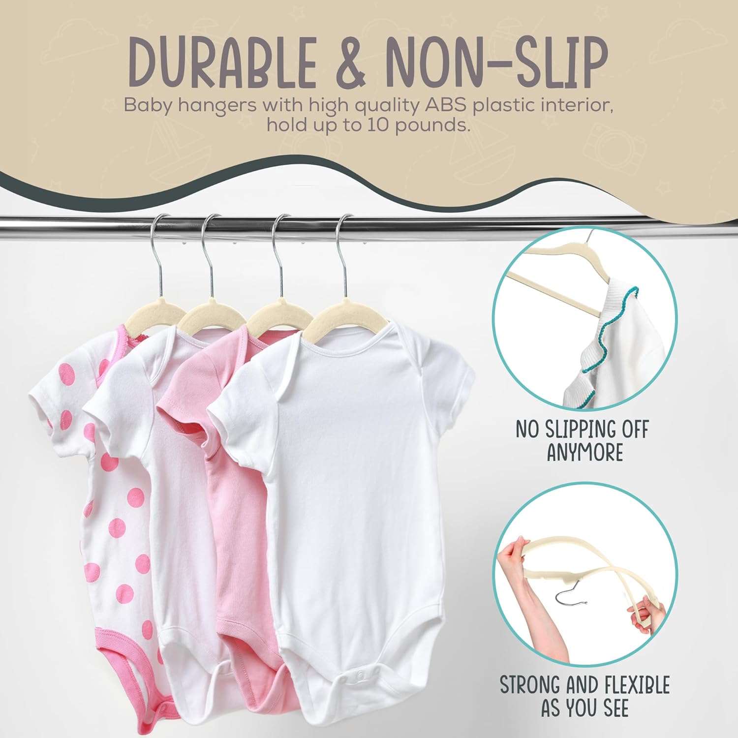 Techzoo 50 Velvet Baby Hangers Pack - Perfect for Newborn Clothes, Compact & Durable Design