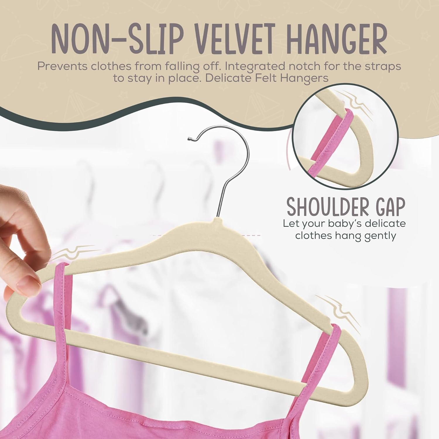 Techzoo 50 Velvet Baby Hangers Pack - Perfect for Newborn Clothes, Compact & Durable Design