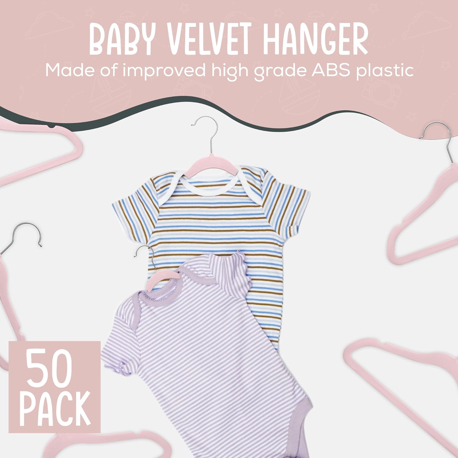 Techzoo 50 Velvet Baby Hangers Pack - Perfect for Newborn Clothes, Compact & Durable Design