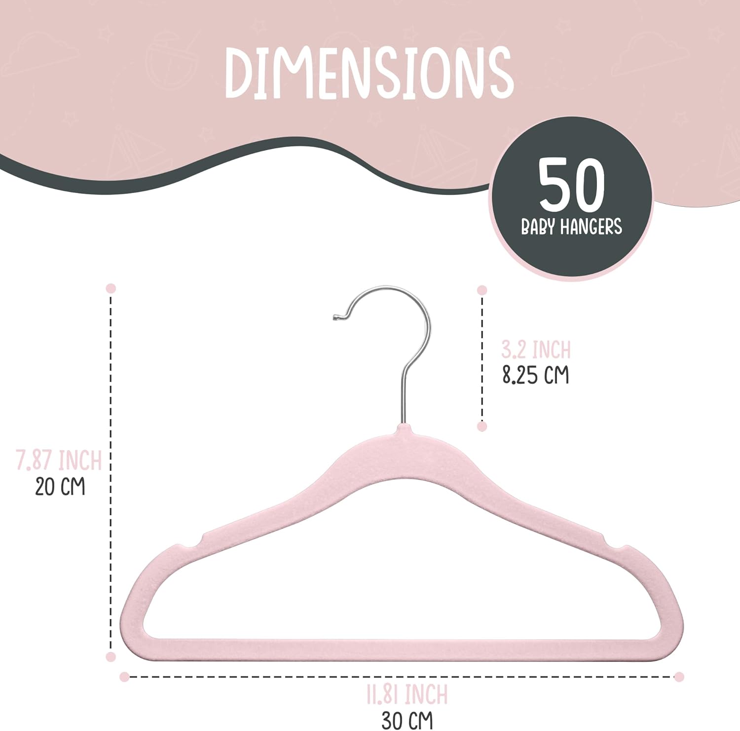 Techzoo 50 Velvet Baby Hangers Pack - Perfect for Newborn Clothes, Compact & Durable Design