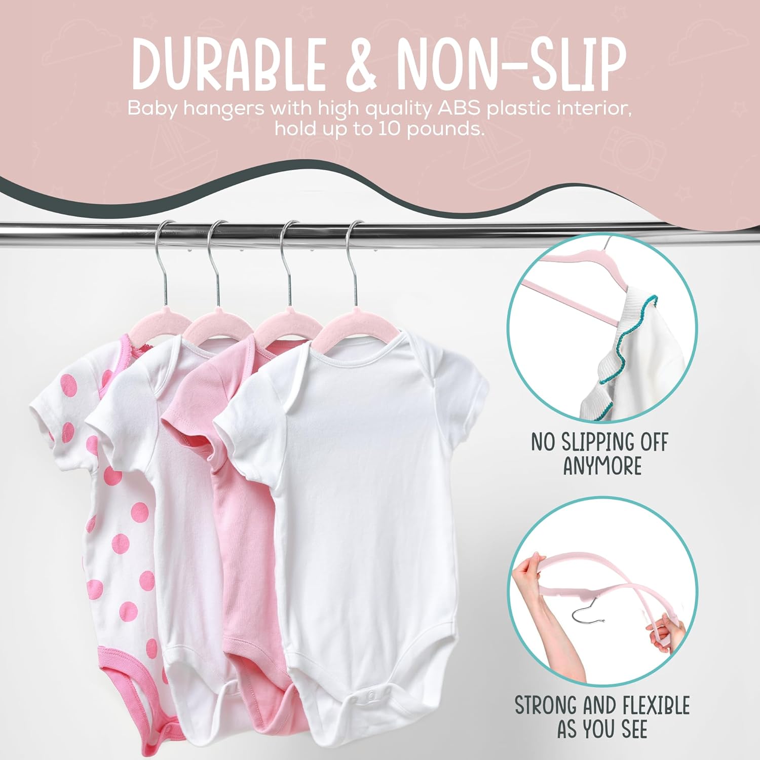 Techzoo 50 Velvet Baby Hangers Pack - Perfect for Newborn Clothes, Compact & Durable Design