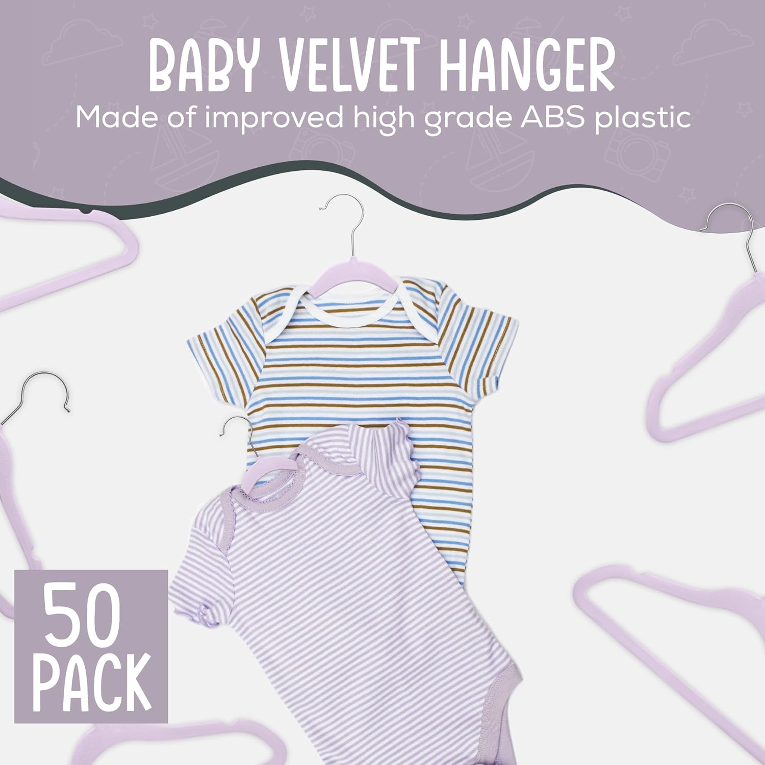 Techzoo 50 Velvet Baby Hangers Pack - Perfect for Newborn Clothes, Compact & Durable Design