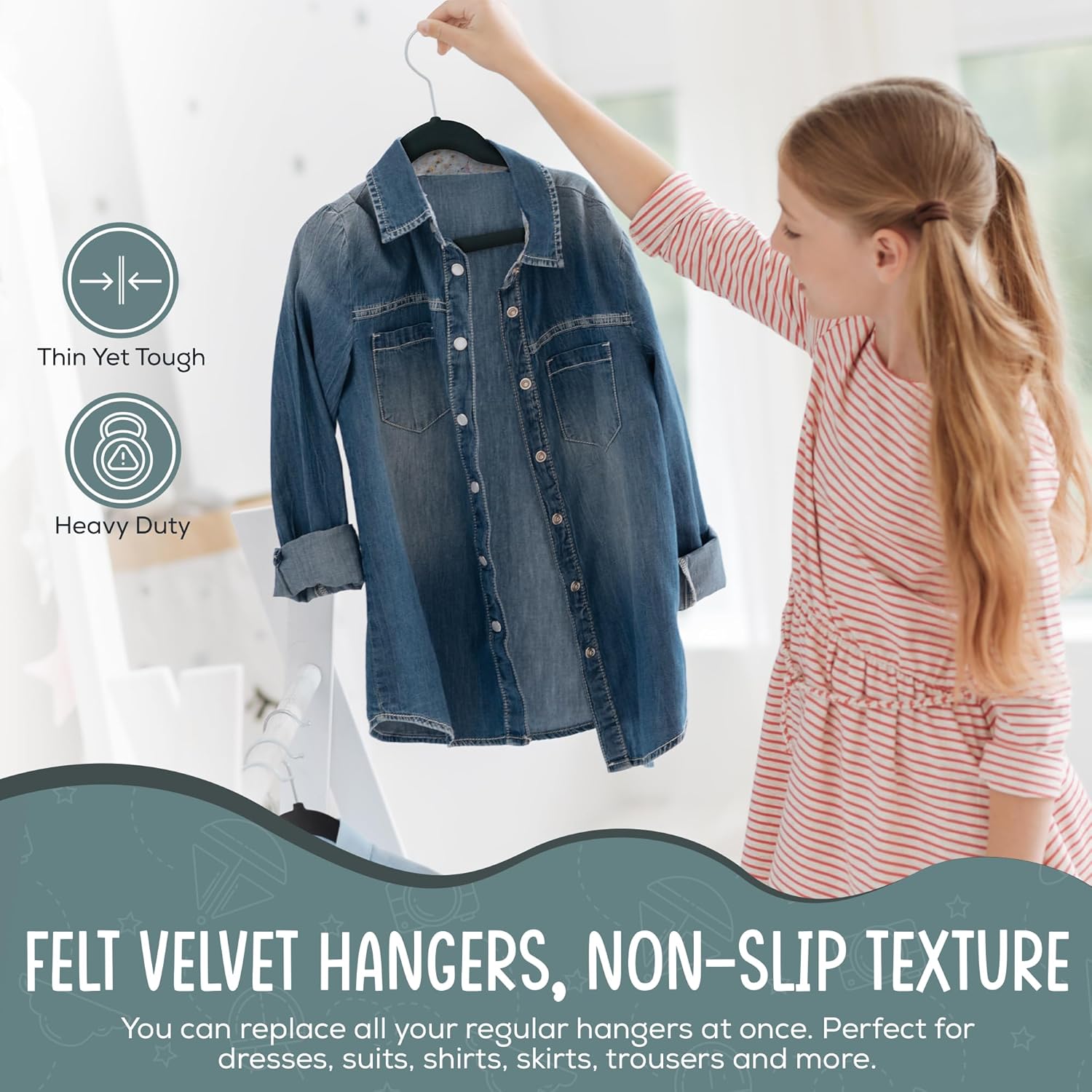 50 Pack Velvet Kids Hangers Techzoo - Non Slip 14 Inch Clothes Hangers for Girls, Durable & Lightweight