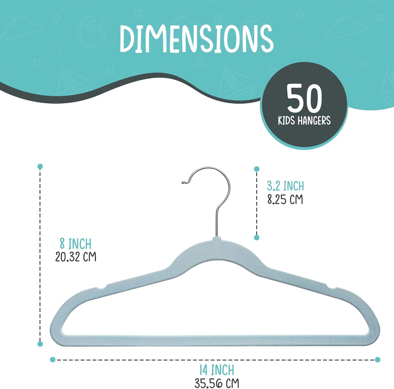 50 Pack Velvet Kids Hangers Techzoo - Non Slip 14 Inch Clothes Hangers for Girls, Durable & Lightweight