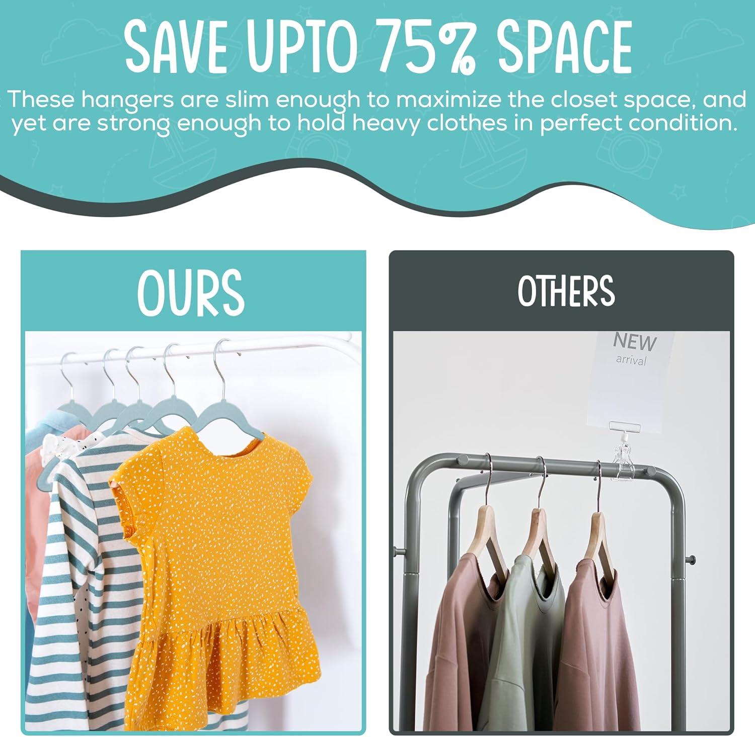 50 Pack Velvet Kids Hangers Techzoo - Non Slip 14 Inch Clothes Hangers for Girls, Durable & Lightweight