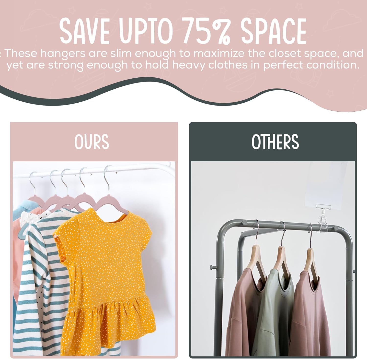 50 Pack Velvet Kids Hangers Techzoo - Non Slip 14 Inch Clothes Hangers for Girls, Durable & Lightweight