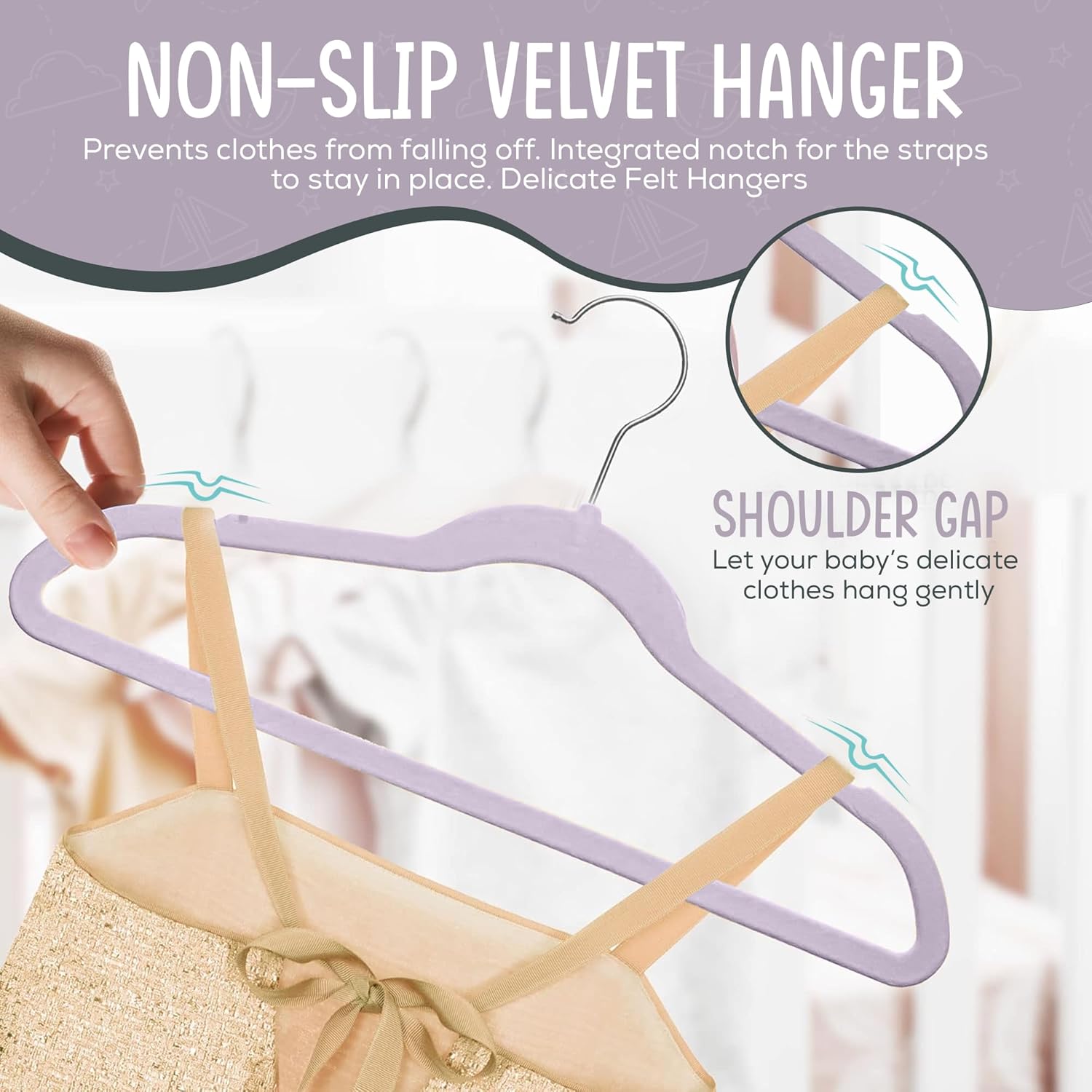 50 Pack Velvet Kids Hangers Techzoo - Non Slip 14 Inch Clothes Hangers for Girls, Durable & Lightweight