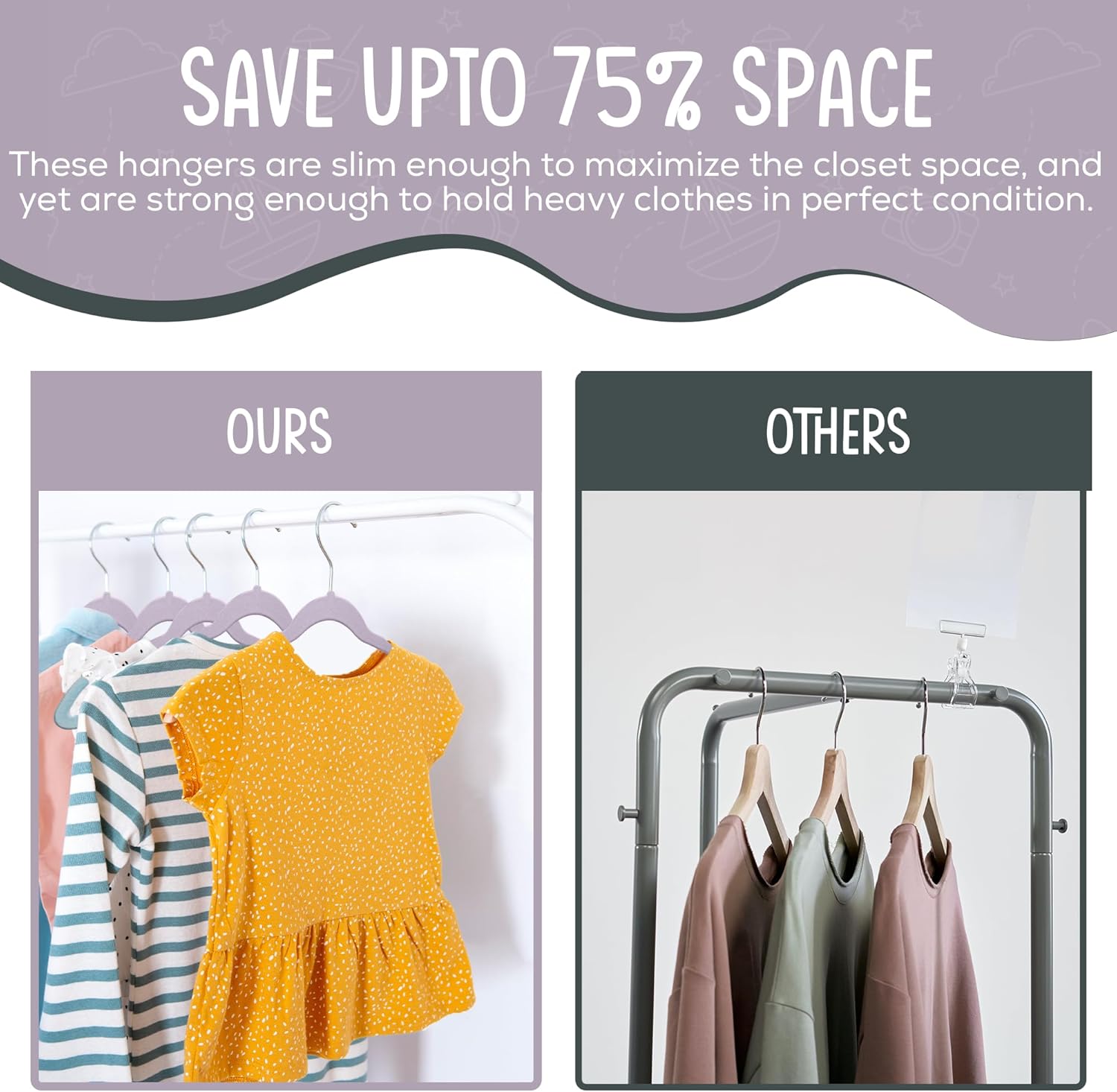 50 Pack Velvet Kids Hangers Techzoo - Non Slip 14 Inch Clothes Hangers for Girls, Durable & Lightweight